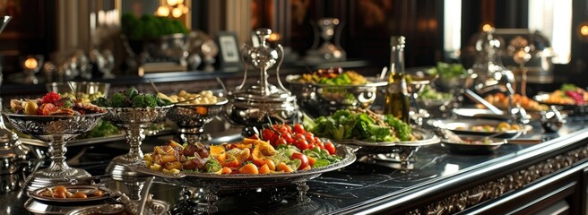 buffet in the dining room is in the middle of tables