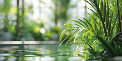 A urban jungle retreat, featuring lush indoor plants, water features, and a peaceful atmosphere in the heart of the city