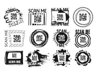 Scan me QR code payment digital information black sketch grunge banner design template vector flat