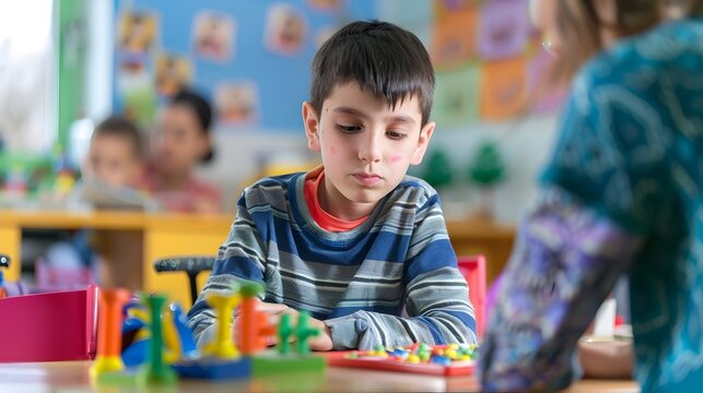 Special Needs Student Receiving Care and Support in Classroom Environment