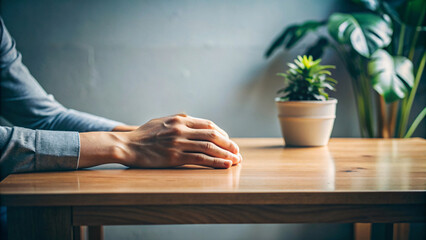person hand on table, working in office