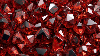 Closeup view of red crystals or gemstones background