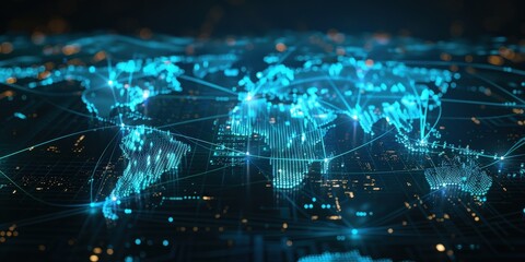 Naklejka premium Global Network Connections: A Digital World Map