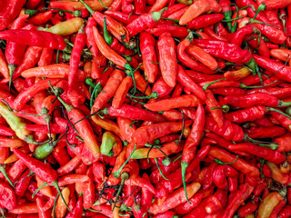 Fresh Red Bird's Eye Chili Peppers at a Local Market