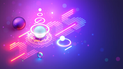 Christmas poster with christmas tree, digits 2025 in electronic technology style. New year, merry christmas congratulations card in cyber computer design. Tech digital banner of event in 2025 year.