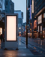  blank poster with lights in street. mock up, layout concept. space for your design.