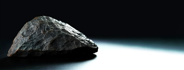 Naklejka premium Ottrelite fossil mineral stone. Geological crystalline fossil. Dark background close-up.