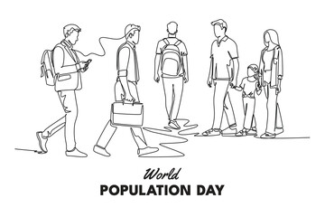 World Population Day Concept. Single line draw design vector graphic illustration.