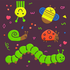 Plasticine 3d background seamless pattern insects. Vector kids package