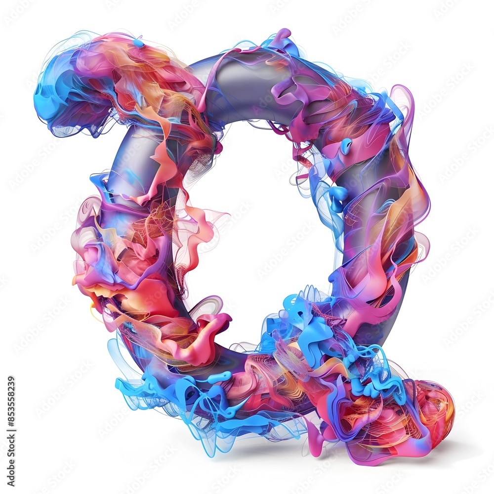 Poster ethereal mist sculpting dynamic letter composition in vibrant 3d render on isolated background