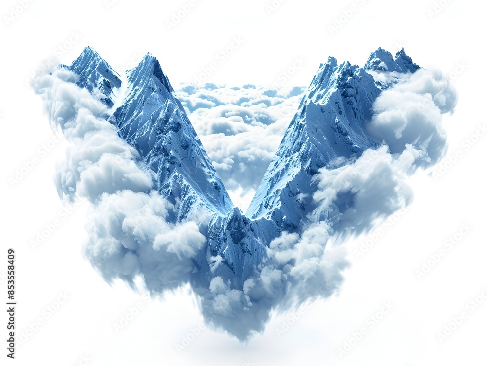 Poster ethereal v-shaped cloud hovering above snowcapped mountain range