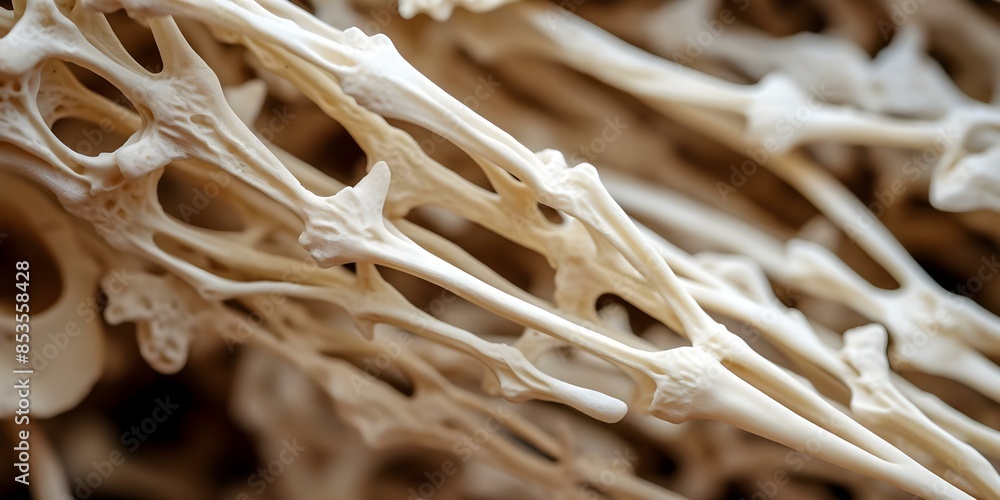 Poster macro image of detailed human bones emphasizing texture and density. concept macro photography, huma