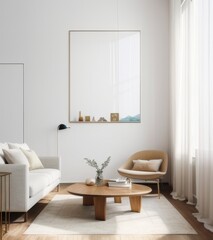 The photo depicts a modern and minimalistic living room interior. 