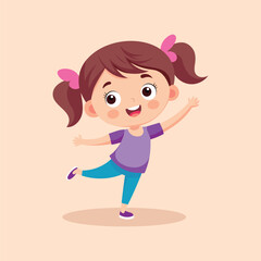 Happy cute little girl doing exercise illustration