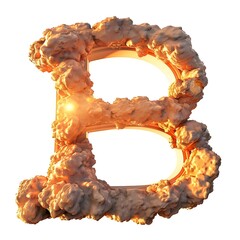 Fototapeta premium Fiery Orange 3D Cloud Letter B Floating in Golden Sky
