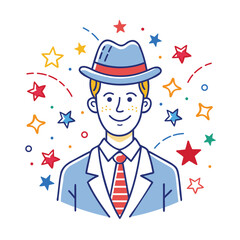 Man with hat line drawing illustration