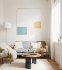 The photo depicts a modern and minimalistic living room interior. 
