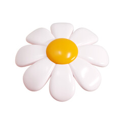 Daisy plastic flower cartoon icon 3d render illustration. Cute chamomile bubble bloom with white petals for spring and summer design. Abstract glossy balloon blossom . Garden floral element.