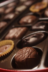 Box of Assorted Chocolate Candies For Gift Close up