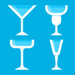 Cocktail glasses vector cartoon set isolated on background.
