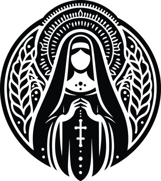 recommend clip art: nun in silhouete with bohemian nature pattern illustration