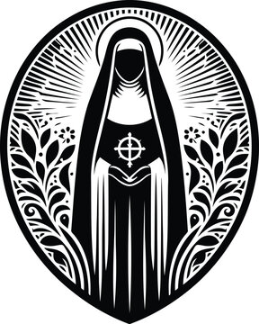 black and white nun portrait clip art preview
