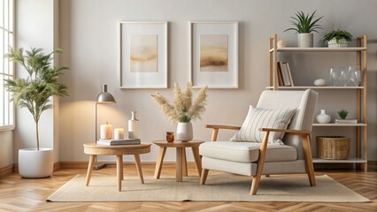 Fototapeta premium The photo depicts a modern and minimalistic living room interior. 