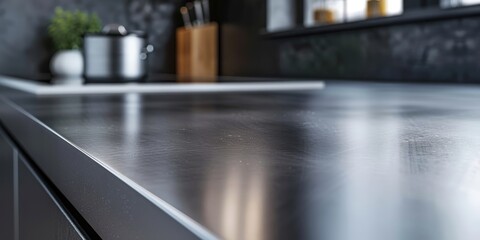 Stainless Steel Kitchen Countertop with Blurred Background