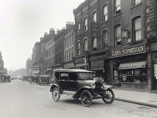 Streets and premises of a large city in the 1920s , 1930s.  and 1940. AI generative.