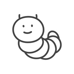 Cute caterpillar icon. Hand drawn monochrome illustration of a funny worm isolated on a white background. Kawaii sticker. Vector 10 EPS.
