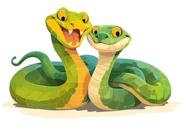 Cartoon green snake isolated on background. New Year 2025. Cute, funny snake. Symbol of the year eastern calendar
