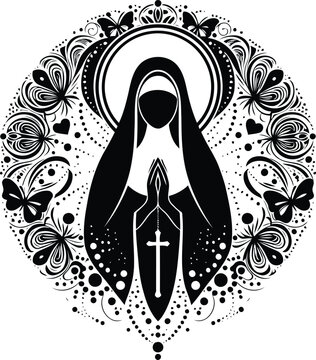 praying nun silhouette black and white design clip art preview