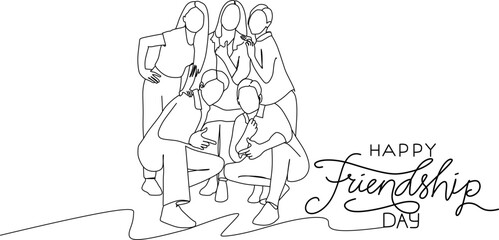 Happy friendship day web banner with various groups of friends hugging together for special occasion celebration