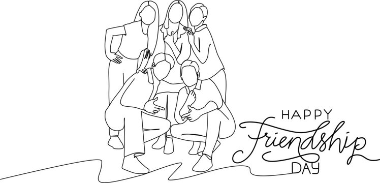 Happy friendship day web banner with various groups of friends hugging together for special occasion celebration