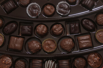 Box of Assorted Chocolate Candies For Gift Close up