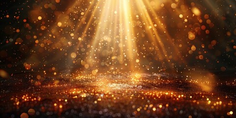 Naklejka premium Golden Glitter Background with Light Beams