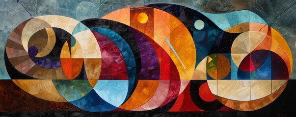 Abstract art with colorful geometric shapes and swirls.