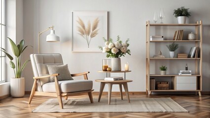 The photo depicts a modern and minimalistic living room interior. 