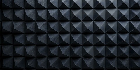 Acoustic Pyramid Pattern Soundproof Foam on Black Wall in Recording Studio. Concept Recording Studio, Soundproof Foam, Acoustic Treatment, Pyramid Pattern, Black Wall