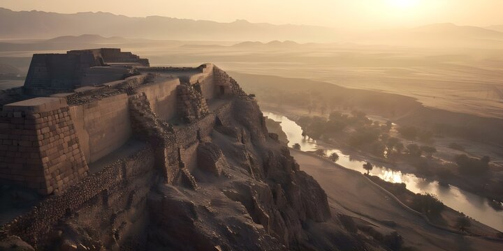 Aerial view of ancient Babylon during biblical era. Concept Historical Reconstruction, Ancient Architecture, Babylon Cityscape, Biblical Era, Aerial View