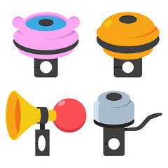 Bicycle bells vector cartoon set isolated on a white background.