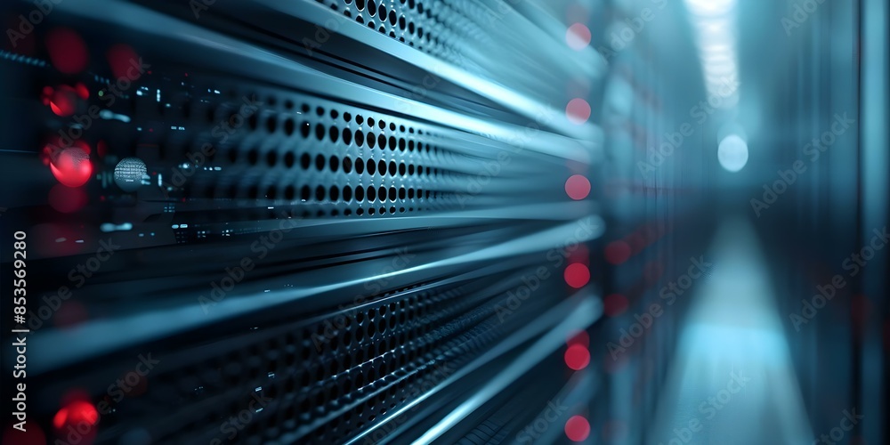 Poster exploring the intricate technological textures of a supercomputer through cinematic depth and high c