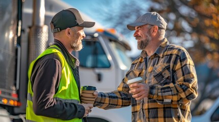 Two truck drivers chatting