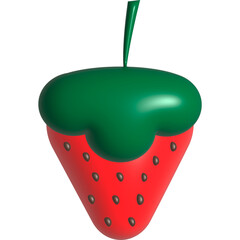 3D fruit. Voluminous juicy plasticine icon strawberry in the style of cartoons 3D without background