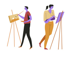Artists Painting on Easels vector
