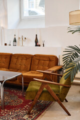 Vertical background image of luxury seating area in lobby or waiting room, copy space