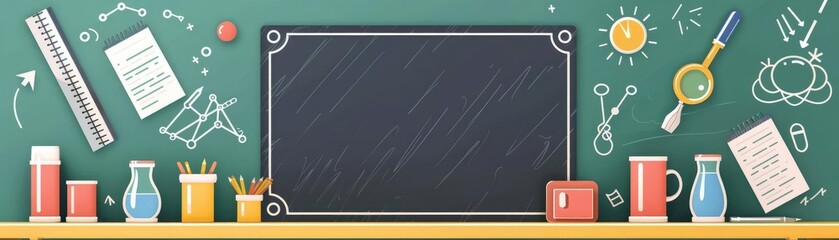 Blackboard flat design front view back to school theme animation colored pastel