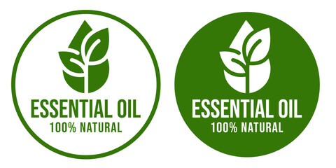 Essential oil drop icon for beauty and skincare natural product certificate label. Essential oils sticker logo for body lotion, cream and shampoo moisturizer, spa wellness fragrance.