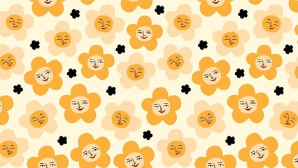 a pattern with many faces and hearts