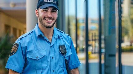 A smiling security guard